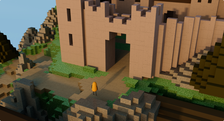 Guy entering voxel castle